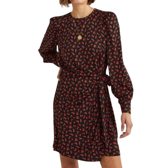 Boden Tulip Charm Black Knit Red Pink Flower Print Long Sleeve Mini Dress - Picture 1 of 15